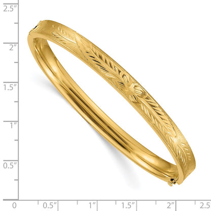 14K Yellow Gold 4/16 Oversize Diamond-cut Concave 6.00mm Hinged Oval Bangle Bracelet