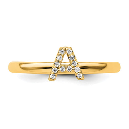 14K Yellow Gold Stackable Diamond Initial A Size 7 Ring