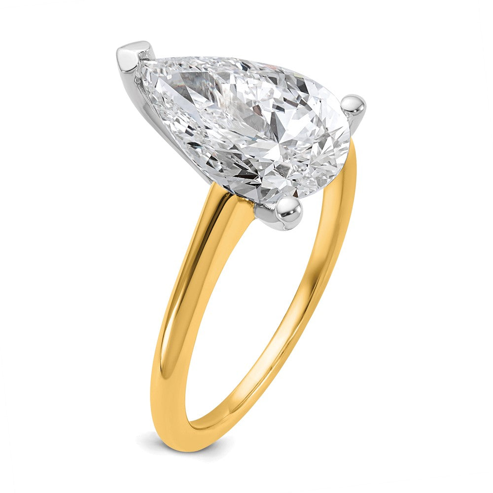 14K Two-Tone Gold Two-tone 3 carat Certified Lab Grown Diamond VS+ F+ Pear Solitaire Complete Engagement Ring