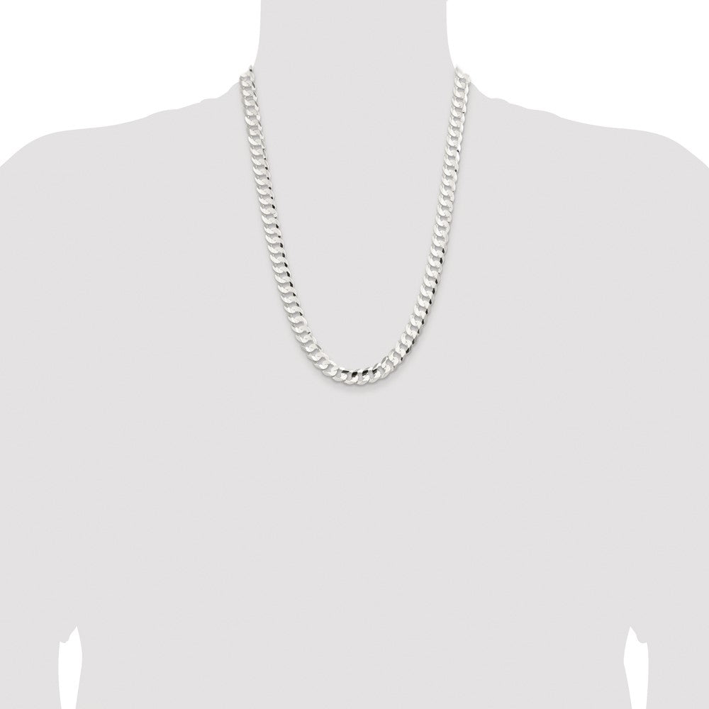 Sterling Silver Rhodium-plated 9.75mm Concave Beveled Curb 24 Inch Chain