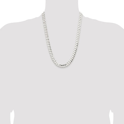 Sterling Silver Rhodium-plated 9.75mm Concave Beveled Curb 24 Inch Chain