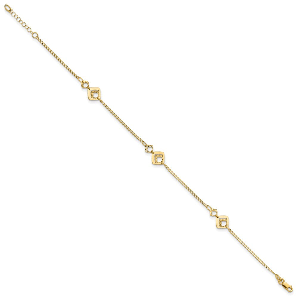14K Yellow Gold Textured Squares 9 Inch Plus 1 Inch Extender - Total 10 Inch Anklet