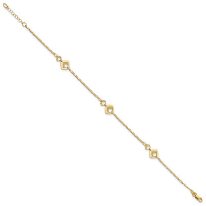 14K Yellow Gold Textured Squares 9 Inch Plus 1 Inch Extender - Total 10 Inch Anklet
