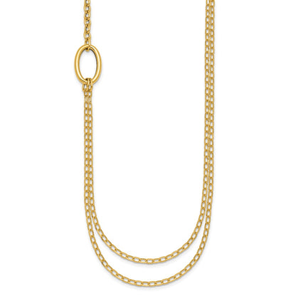 14K Yellow Gold Polished Oval Double Strand Cable Chain 18 Inch Necklace