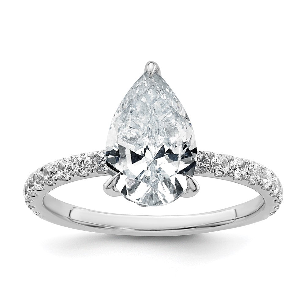 14K White Gold 2 5/8 carat Certified Lab Grown Diamond VS/SI+ G+ Pear Complete Solitaire with Flair Engagement Ring