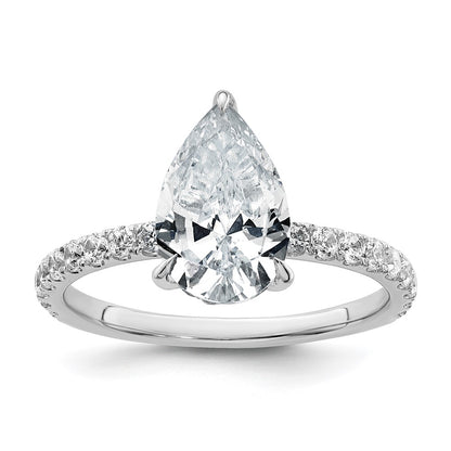 14K White Gold 2 5/8 carat Certified Lab Grown Diamond VS/SI+ G+ Pear Complete Solitaire with Flair Engagement Ring
