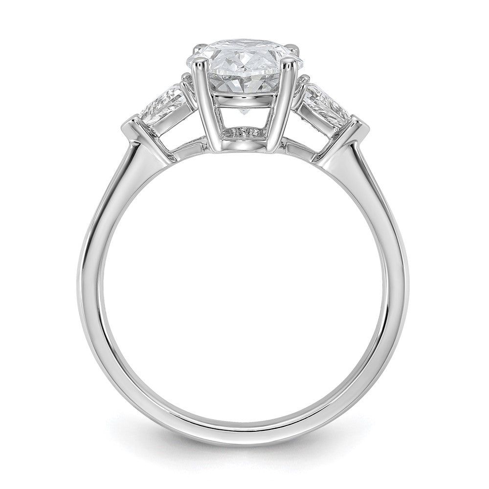 14K White Gold 1/2 carat Lab Grown Diamond VS/SI+ G+ Trillion and 2 carat Oval Center Semi Mount Three Stone Engagement Ring