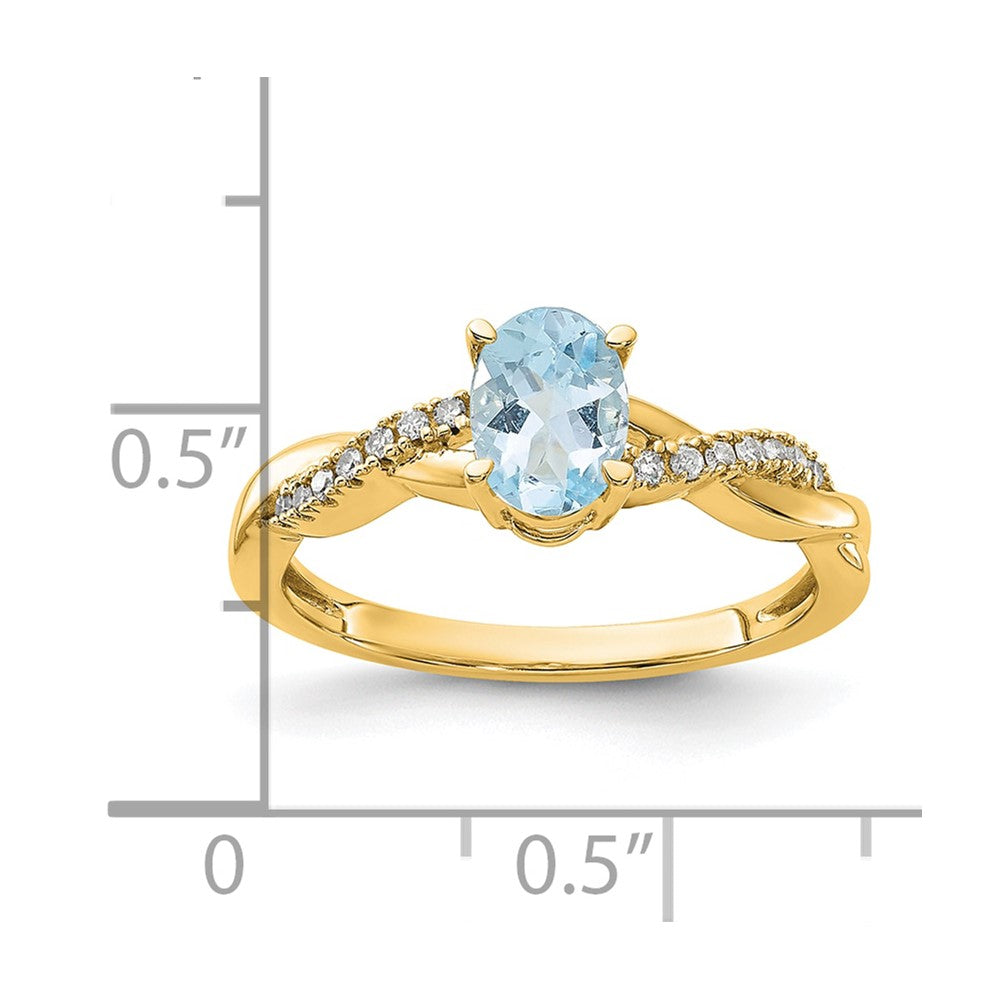 14K Yellow Gold 7x5 Oval March/Aquamarine and Diamond Size 7 Ring