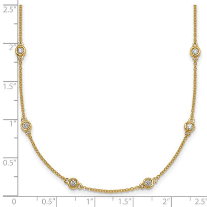 14K Yellow Gold Complete 5/8 carat Bezel-set Diamond and Cable Chain 18-Station 18 Inch Necklace