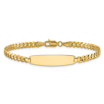 14K Yellow Gold Polished Solid Chain/Solid Plate Flat Curb Link Rounded 32.5x7.4mm Plate 8 Inch ID Bracelet