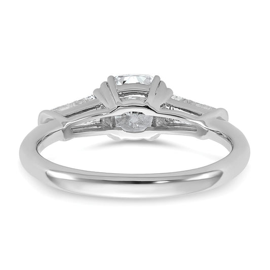 14K White Gold 1/2 carat Lab Grown Diamond VS+ F+ Tapered Baguette 1 carat Cushion Center Semi Mount Three Stone Engagement Ring