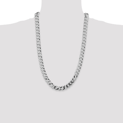 Sterling Silver Rhodium-plated 9.75mm Flat Curb 26 Inch Chain