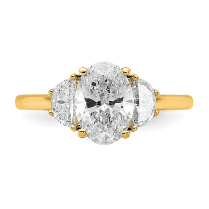14K Yellow Gold 2 carat Certified Lab Grown Diamond VS+ F+ Complete Oval and Half Moon Three Stone Engagement Ring