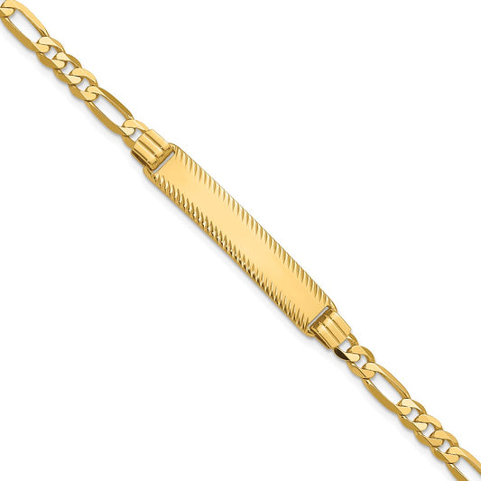 14K Yellow Gold Polished Solid Chain/Solid Plate Figaro Link Diamond-cut 32.5x6.5mm Plate 8 Inch ID Bracelet