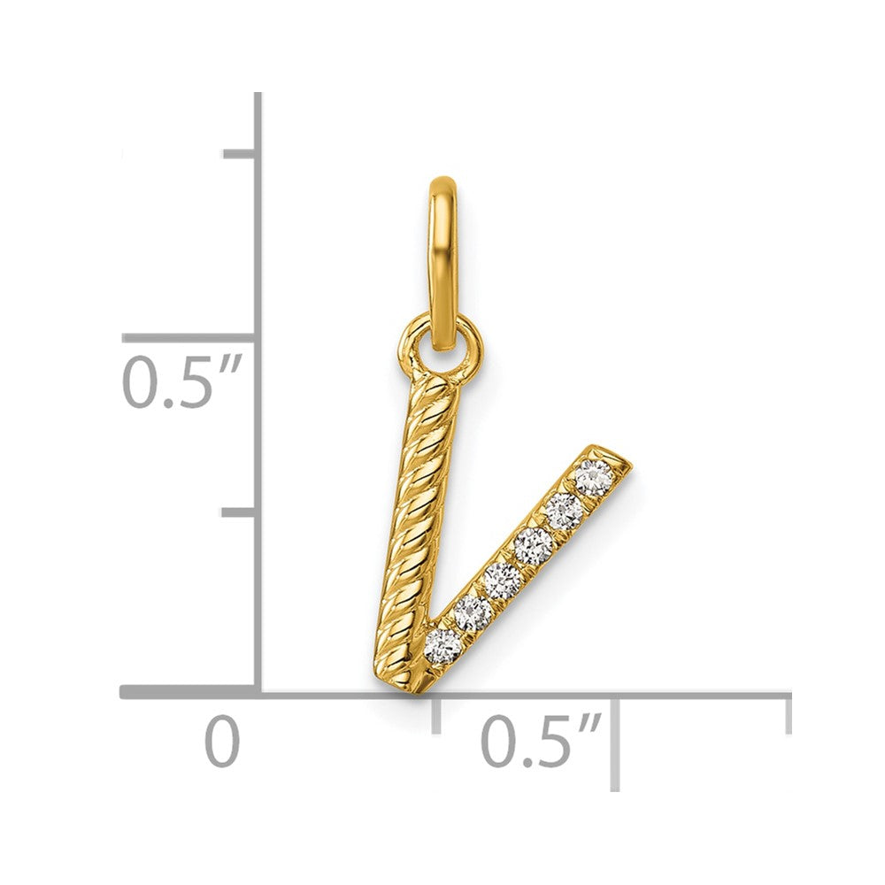 14K Yellow Gold Twisted .05 ct. Diamond Initial V Charm