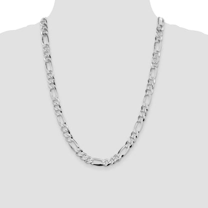 Sterling Silver Rhodium-plated 8.5mm Lightweight Flat Figaro 24 Inch Chain