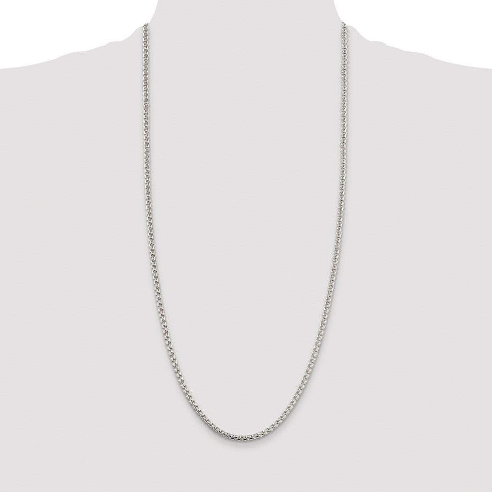 Sterling Silver Rhodium-plated 3.6mm Round Box 30 Inch Chain