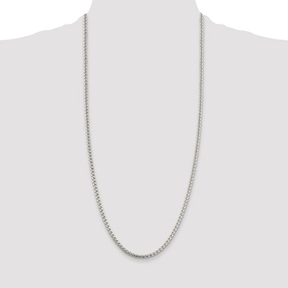 Sterling Silver Rhodium-plated 3.6mm Round Box 30 Inch Chain