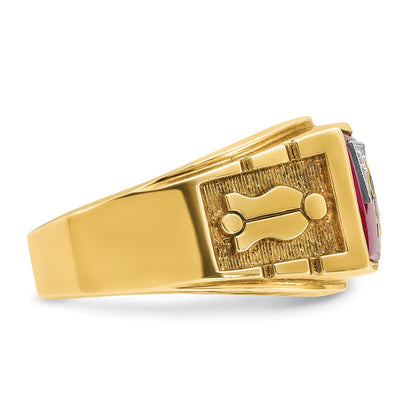 IBGoodman 14K Two-tone Men's Polished and Textured with Lab Created Ruby and Diamond Blue Lodge Master Masonic Ring