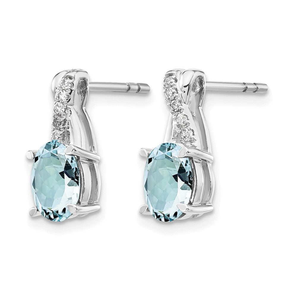14K White Gold 7x5 Oval March/Aquamarine and Diamond Earrings