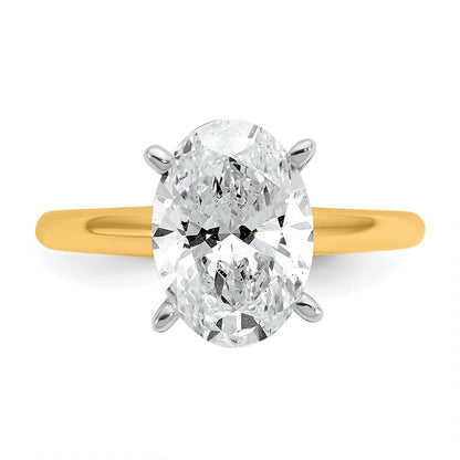 14K Two-Tone Gold 3 carat Lab Grown Diamond VS+ F+ Oval Complete Solitaire Engagement Ring