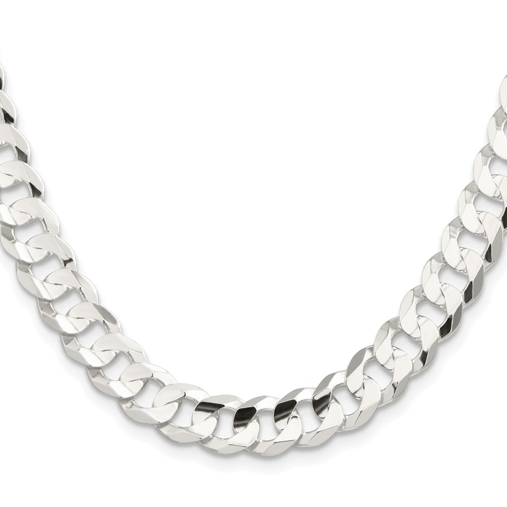 Sterling Silver Rhodium-plated 9.75mm Concave Beveled Curb 22 Inch Chain