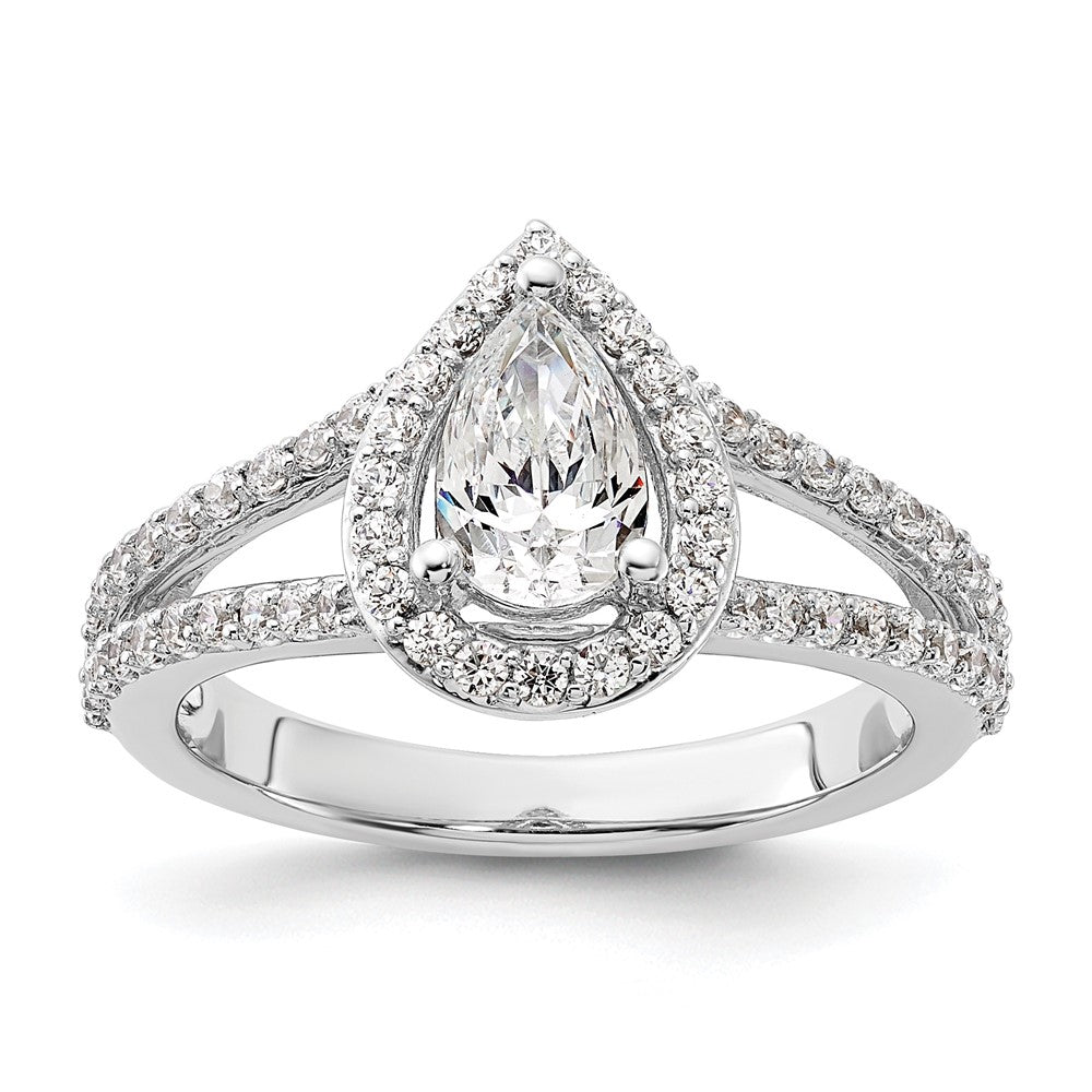 True Origin 14K White Gold 5/8 carat Lab Grown Diamond VS/SI  D E F  Semi Mount Pear Halo Engagement Ring