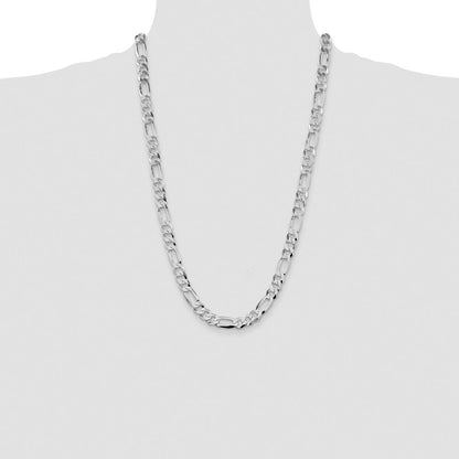 Sterling Silver Rhodium-plated 8.5mm Lightweight Flat Figaro 26 Inch Chain