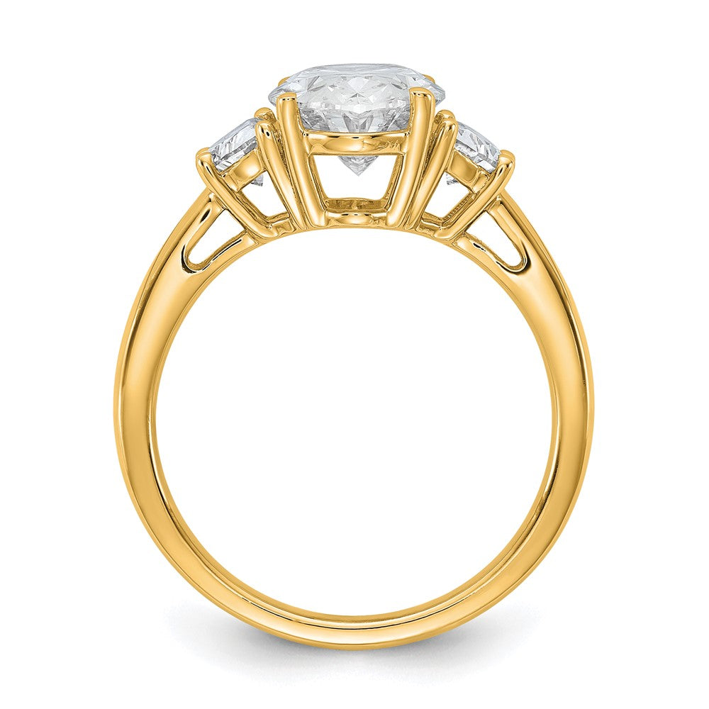 14K Yellow Gold 3 1/8 carat Certified Lab Grown Diamond VS/SI+ G+ Complete Oval and Half Moon Three Stone Engagement Ring