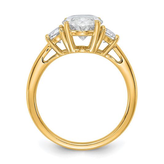 14K Yellow Gold 3 1/8 carat Certified Lab Grown Diamond VS/SI+ G+ Complete Oval and Half Moon Three Stone Engagement Ring