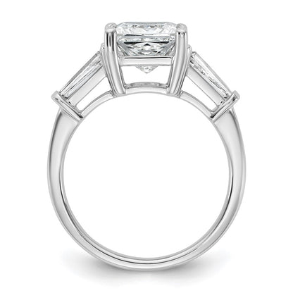 14K White Gold 3/4 carat Lab Grown Diamond VS+ F+ Tapered Baguette 2 1/2 carat Princess Center Semi Mount Three Stone Engagement Ring