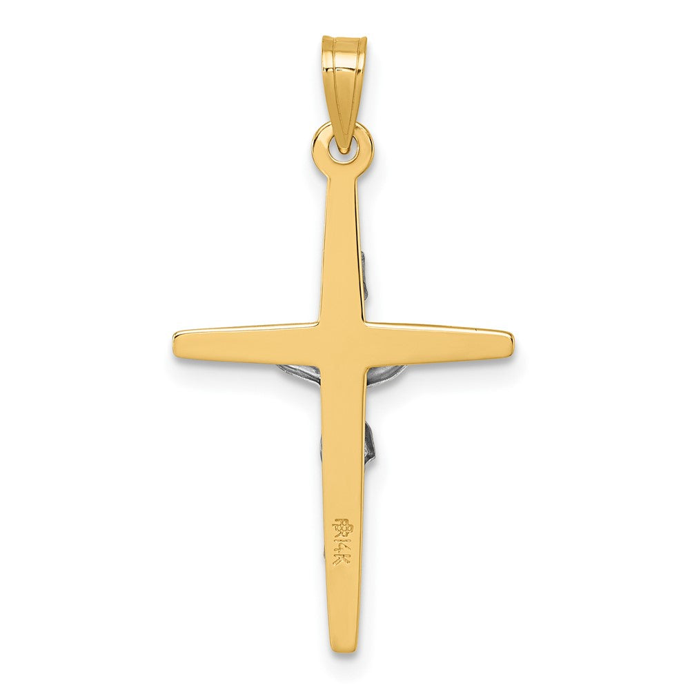 14K Yellow Gold with Rhodium Polished INRI Crucifix Cross Pendant