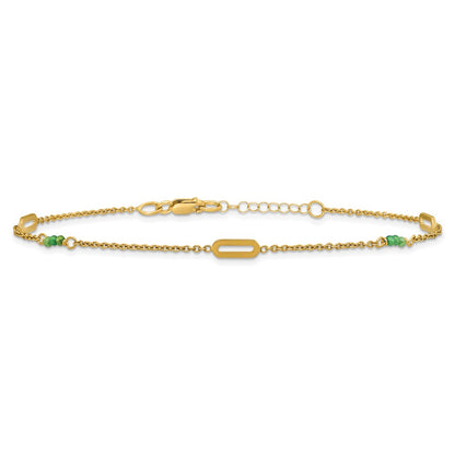 14K Yellow Gold Polished Green Zircon Beads and Ovals 9 Inch Plus 1 Inch Extender - Total 10 Inch Anklet