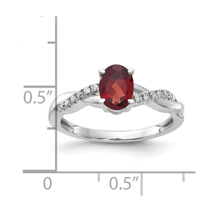 14K White Gold 7x5 Oval January/Garnet and Diamond Size 7 Ring