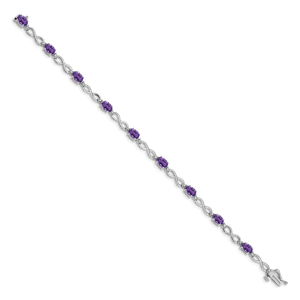 14K White Gold Complete Oval Amethyst and Diamond Infinity Link 7 Inch Bracelet