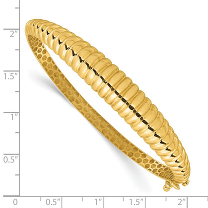 14K Yellow Gold Polished and Textured Graduated Hinged Oval Bangle Bracelet
