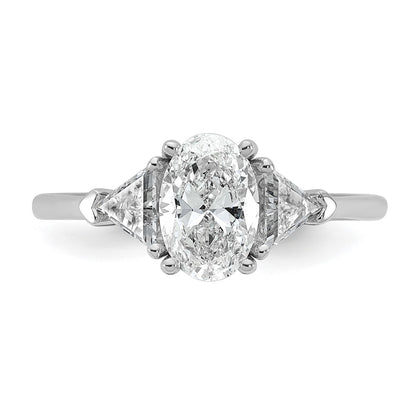 14K White Gold 1 1/2 carat Certified Lab Grown Diamond VS+ F+ Complete Oval and Trillion Three Stone Engagement Ring