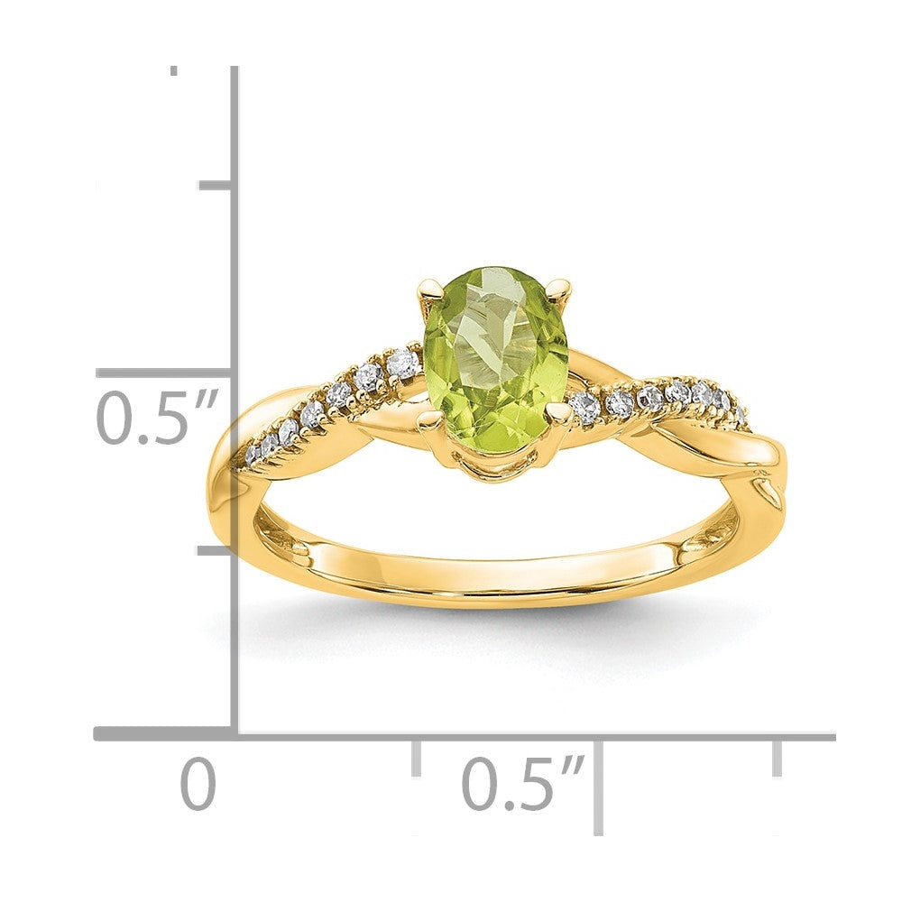 14K Yellow Gold 7x5 Oval August/Peridot and Diamond Size 7 Ring