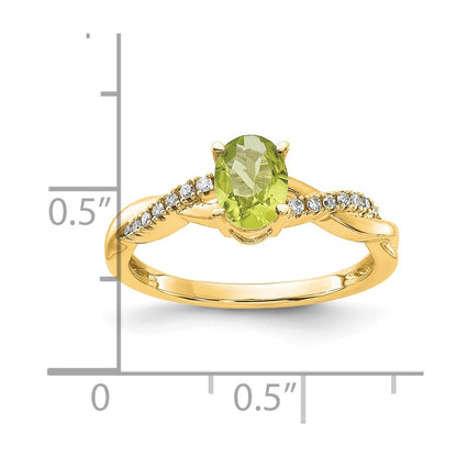 14K Yellow Gold 7x5 Oval August/Peridot and Diamond Size 7 Ring