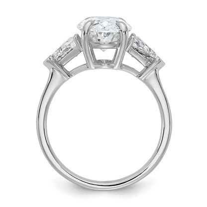 14K White Gold 1 1/8 carat Lab Grown Diamond VS+ F+ Trillion and 3 carat Oval Center Semi Mount Three Stone Engagement Ring
