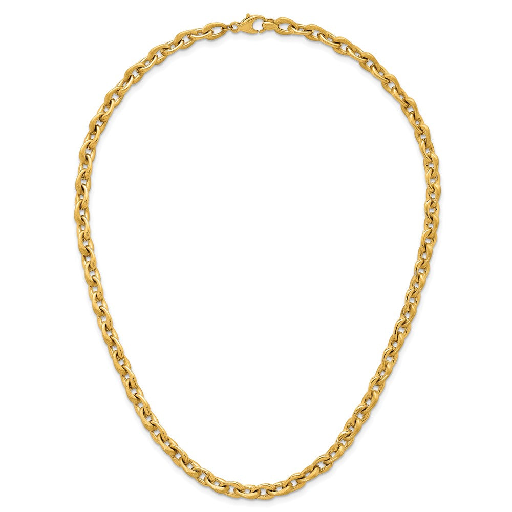 14K Yellow Gold Polished And Brushed 6.5mm Fancy Cable Chain 18 Inch Necklace