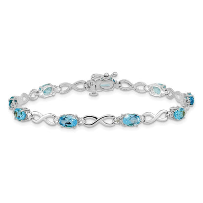 14K White Gold Complete Oval Swiss Blue Topaz and Diamond Infinity Link 7 Inch Bracelet