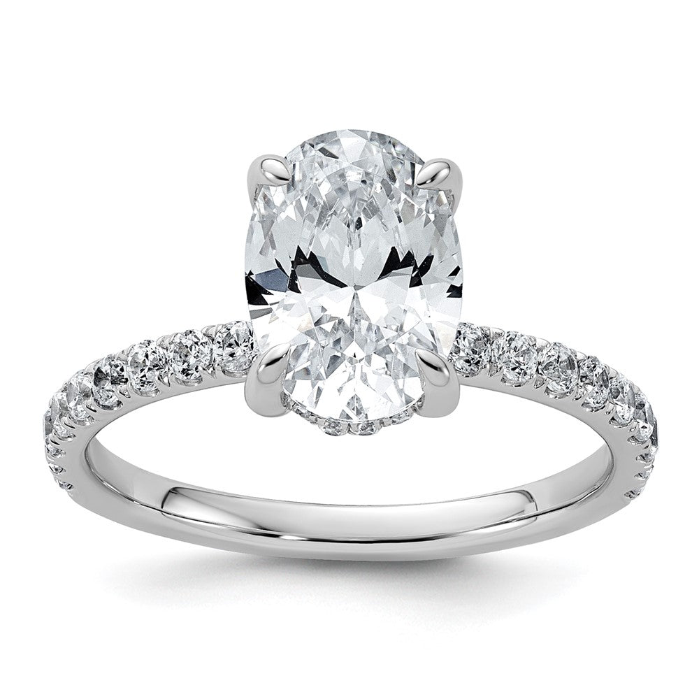 14K White Gold 2 5/8 carat Certified Lab Grown Diamond VS+ F+ Oval Complete Solitaire with Flair Engagement Ring