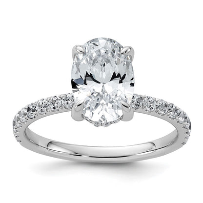14K White Gold 2 5/8 carat Certified Lab Grown Diamond VS+ F+ Oval Complete Solitaire with Flair Engagement Ring