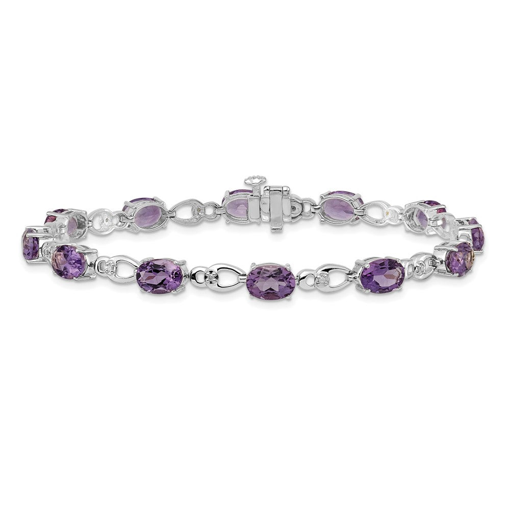 14K White Gold Complete Oval Amethyst and Diamond Fancy Link 7 Inch Bracelet