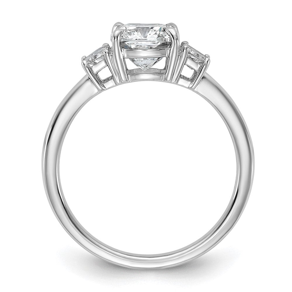 14K White Gold  3/8 carat Lab Grown Diamond VS+ F+ Half Moon 1 1/2 carat Cushion Center Semi Mount Three Stone Engagement Ring