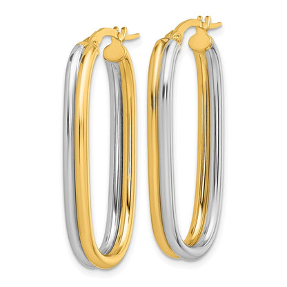 14K Yellow Gold with Rhodium Polished 4.00mm x 33mm Oval Hoop Earrings