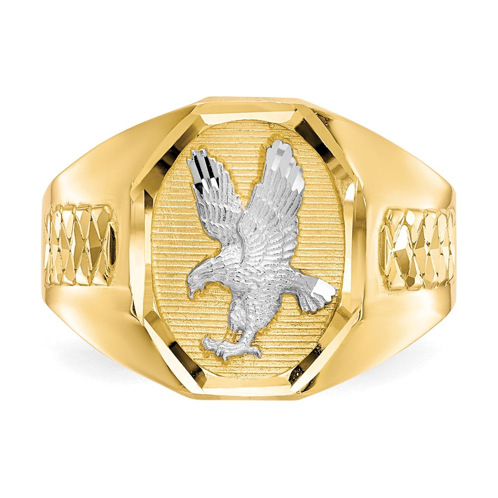 14K Yellow Gold and Rhodium Men's Eagle Ring