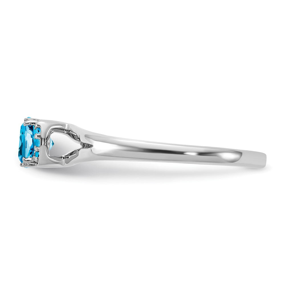 14K White Gold Polished Diamond and Blue Topaz Fashion Ring
