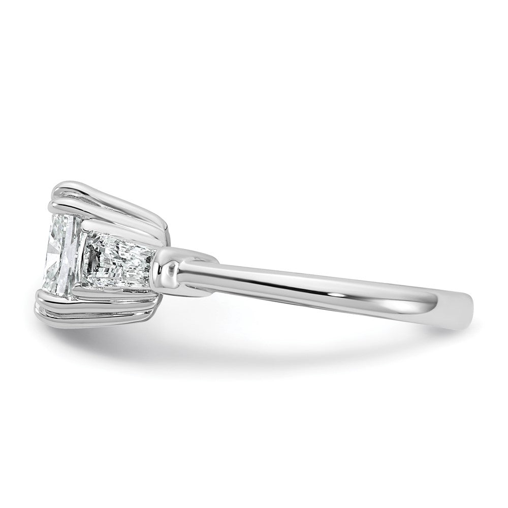 14K White Gold 3 1/5 carat Lab Grown Diamond VS+ F+ Cushion and Tapered Baguette Complete Three Stone Engagement Ring